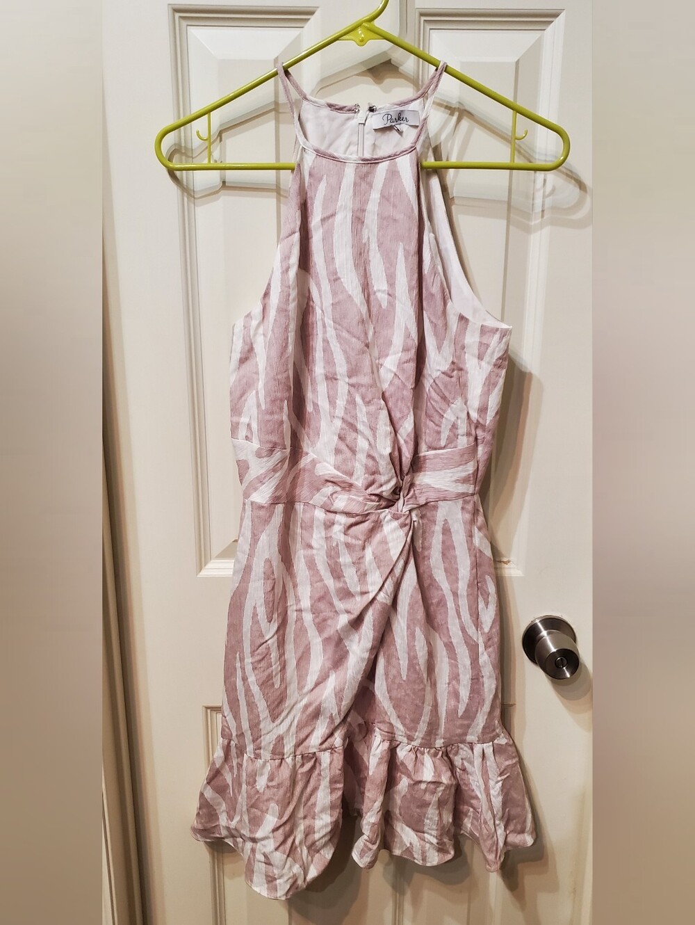 Parker Pink and White Sleeveless Knot-Front Dress
